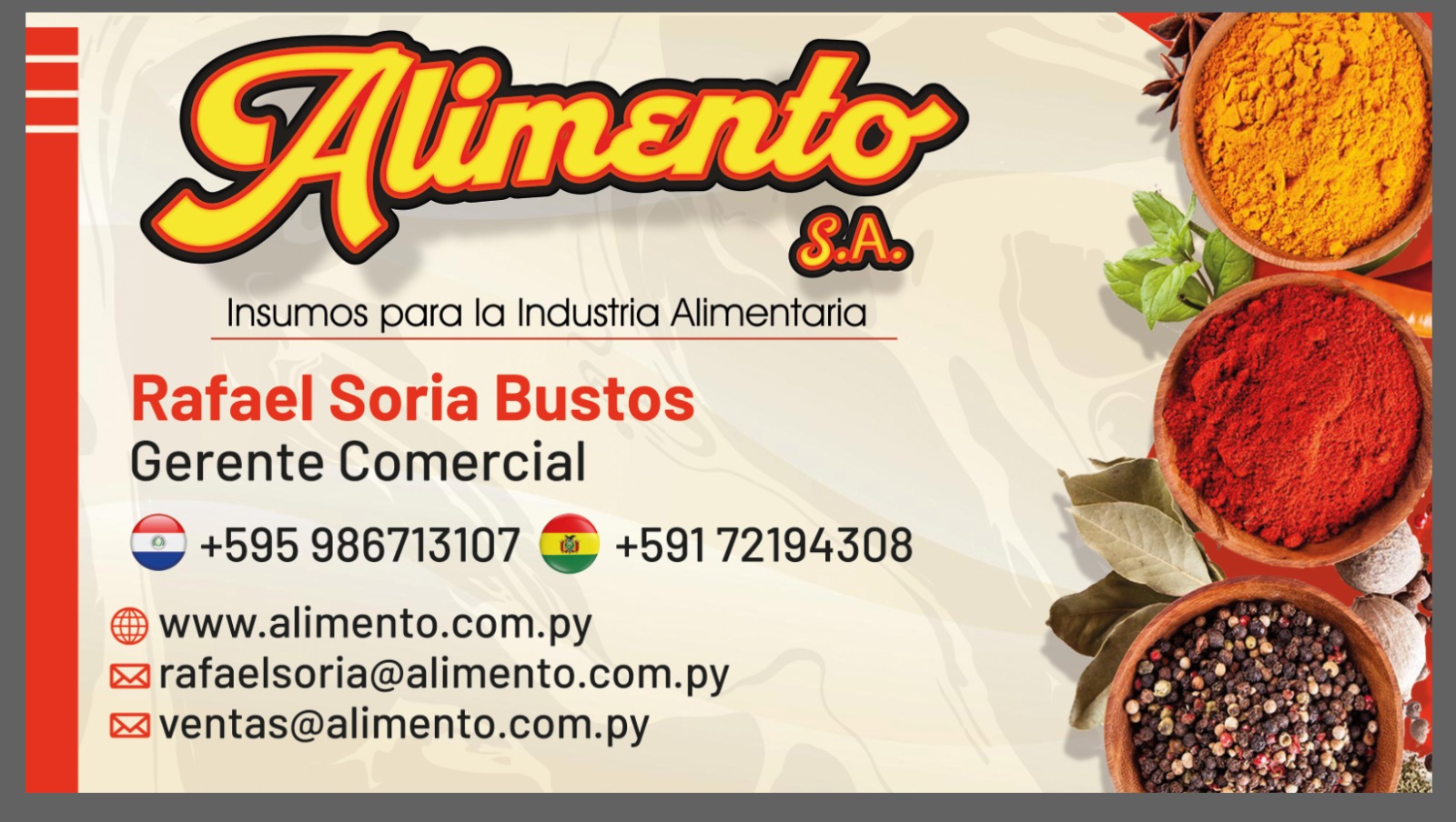 Tarjeta de contacto - Alimento S.A.